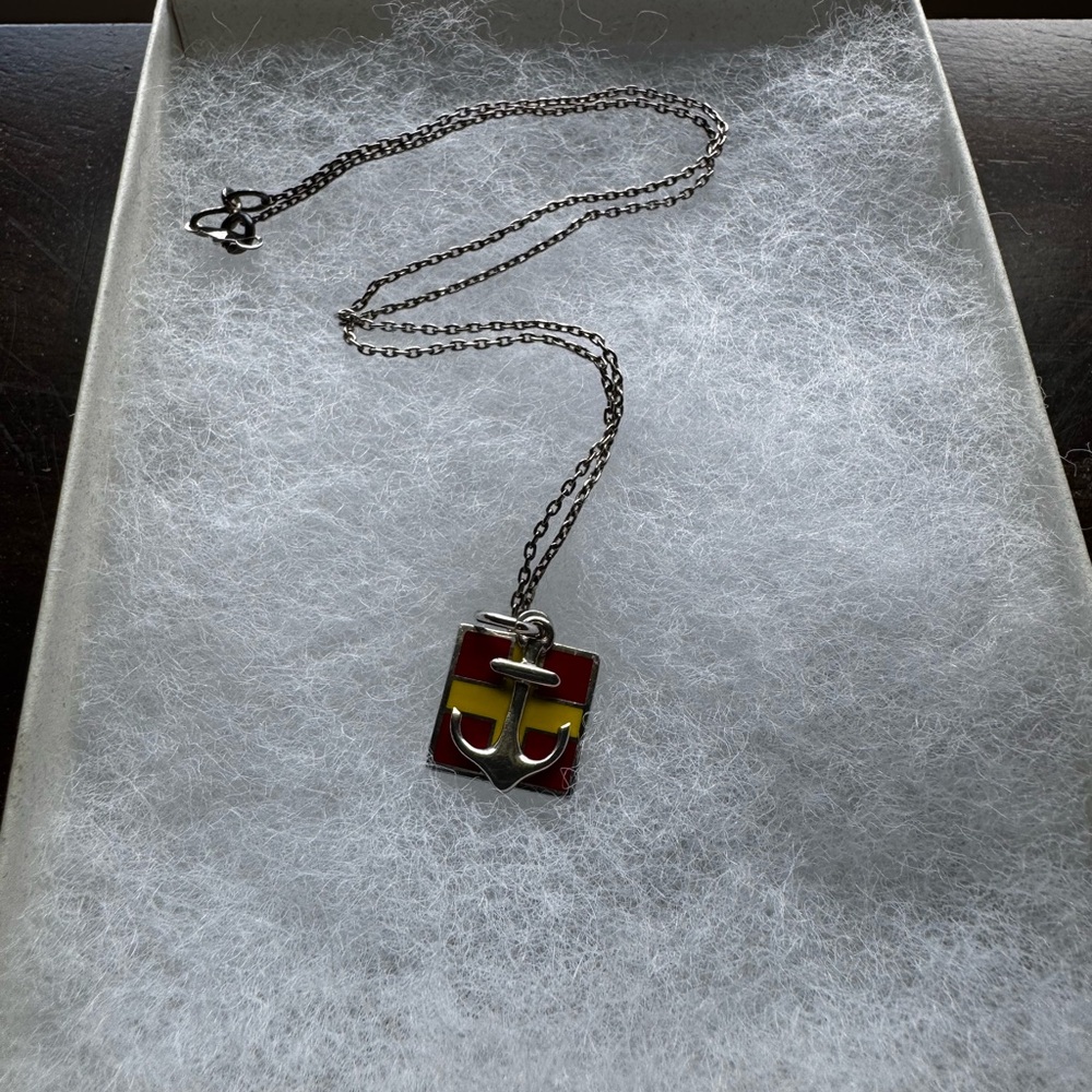 Sterling Silver Anchor Pendant Necklace with “R” Enamel Signal Flag
